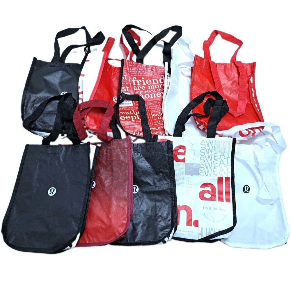 Lululemon Lot of 10 Reusable Shopping Tote Bags Small Red Black White
